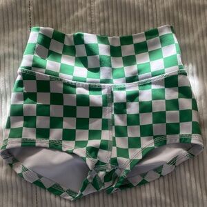 Vibrant Green Checkered High Waist Kids Shorts